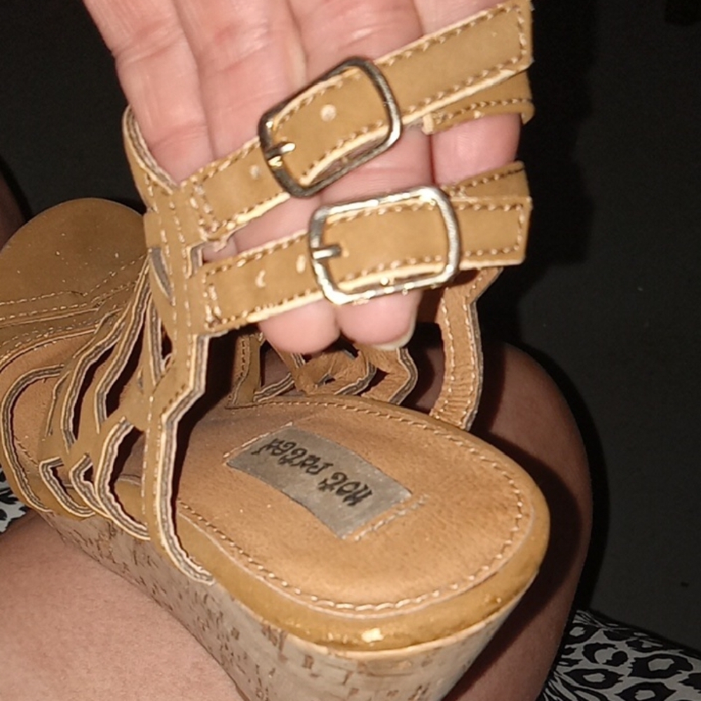 Tan Cut-Out Platform Wedge Sandals with Cork Heel Bohemian Beachy Casual Wedge - Picture 5 of 16